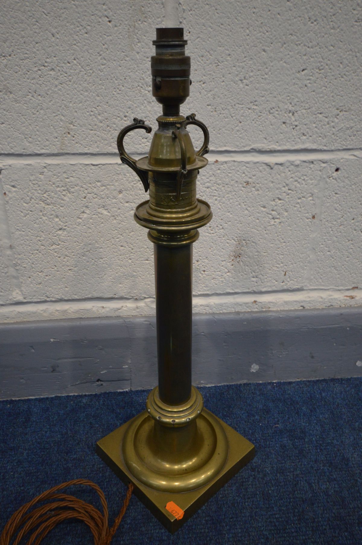 A 19TH CENTURY PALMER & CO TELESCOPIC TABLE LAMP, later converted to electricity, stamped to side,