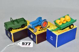 THREE BOXED MATCHBOX 1-75 SERIES VEHICLES, Land Rover Series II, No.12, green body, rounded axles,