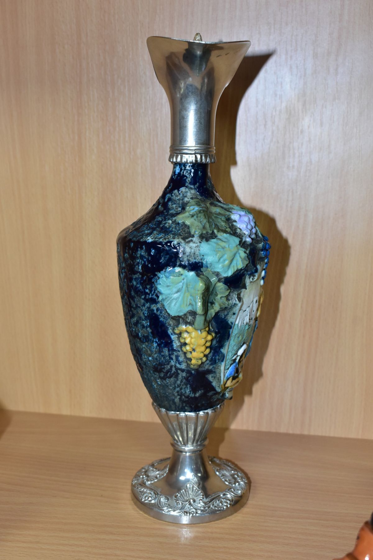 A MID 20TH CENTURY ITALIAN PORCELAIN AND SILVER PLATED CLARET JUG OF BALUSTER FORM, the hand painted - Image 2 of 6