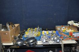 SIX TRAYS CONTAINING AUTOMOTIVE PARTS NEW AND VINTAGE including packaged bulbs such as Bosch 9005,