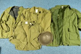 A NUMBER OF MILITARY UNIFORM ITEMS to include, Post WWII 'Becker' Olive shirt, 'Wahler' 1987 dated