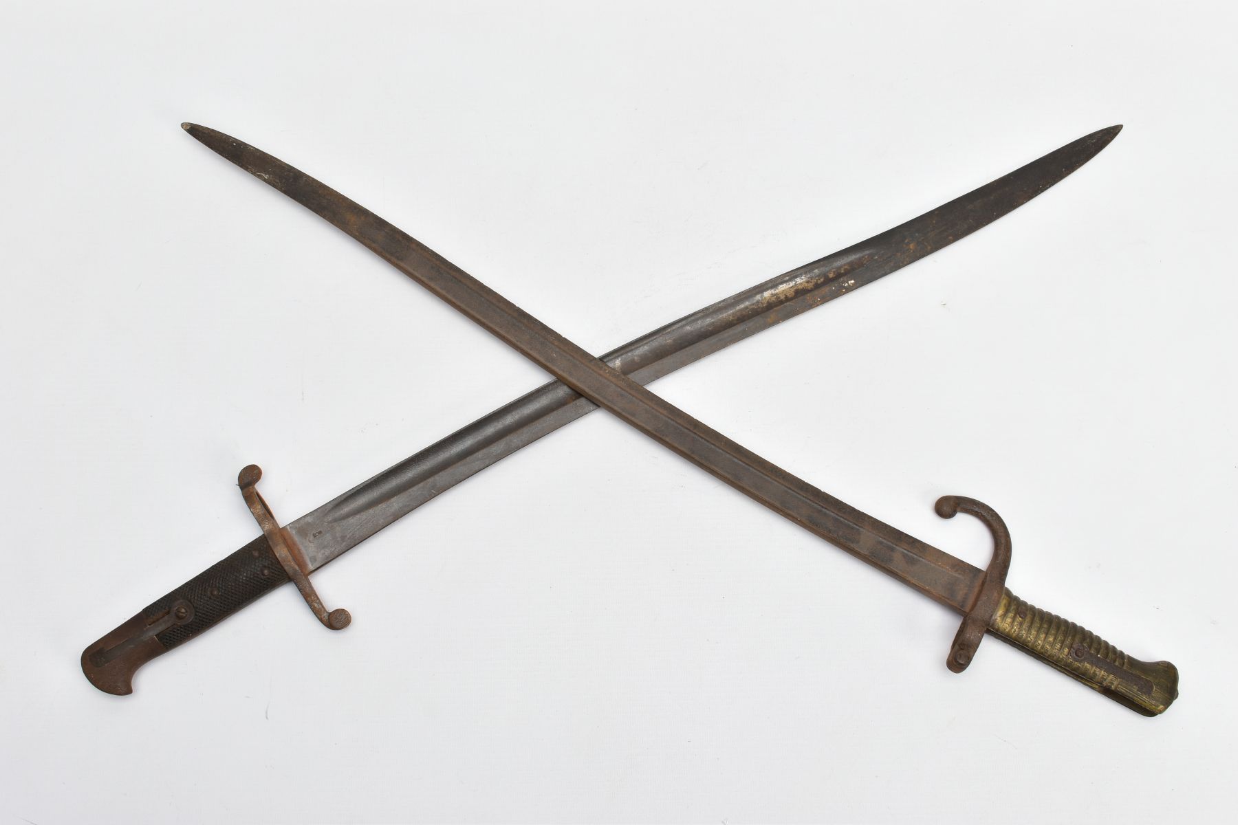 TWO x FRENCH? YATAGHAN STYLE RIFLE BAYONET, both have fullered blades lengths are approximately 58cm