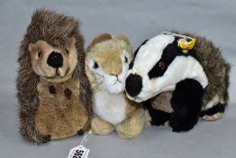THREE UNBOXED MODERN STEIFF SOFT TOYS, Hedgehog No. 1677/14, Badger No. 1840/26 and a Rabbit No.