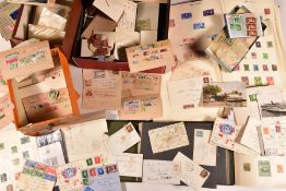 COLLECTION OF STAMPS in box, housed in albums and on cards, main interest in early to mid period