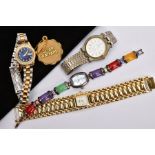 FOUR WATCHES, to include a lady's wristwatch with mother of pearl face and gem set strap, a Kolber