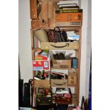 NINE BOXES AND LOOSE PICTURES, MUSIC, CRAFT ITEMS AND HOUSEWARES etc, to include vintage camera