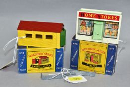 TWO BOXED MOKO LESNEY/LESNEY MATCHBOX SERIES ACCESSORY PACKS, Garage, No.3 and 'Home Stores' shop,