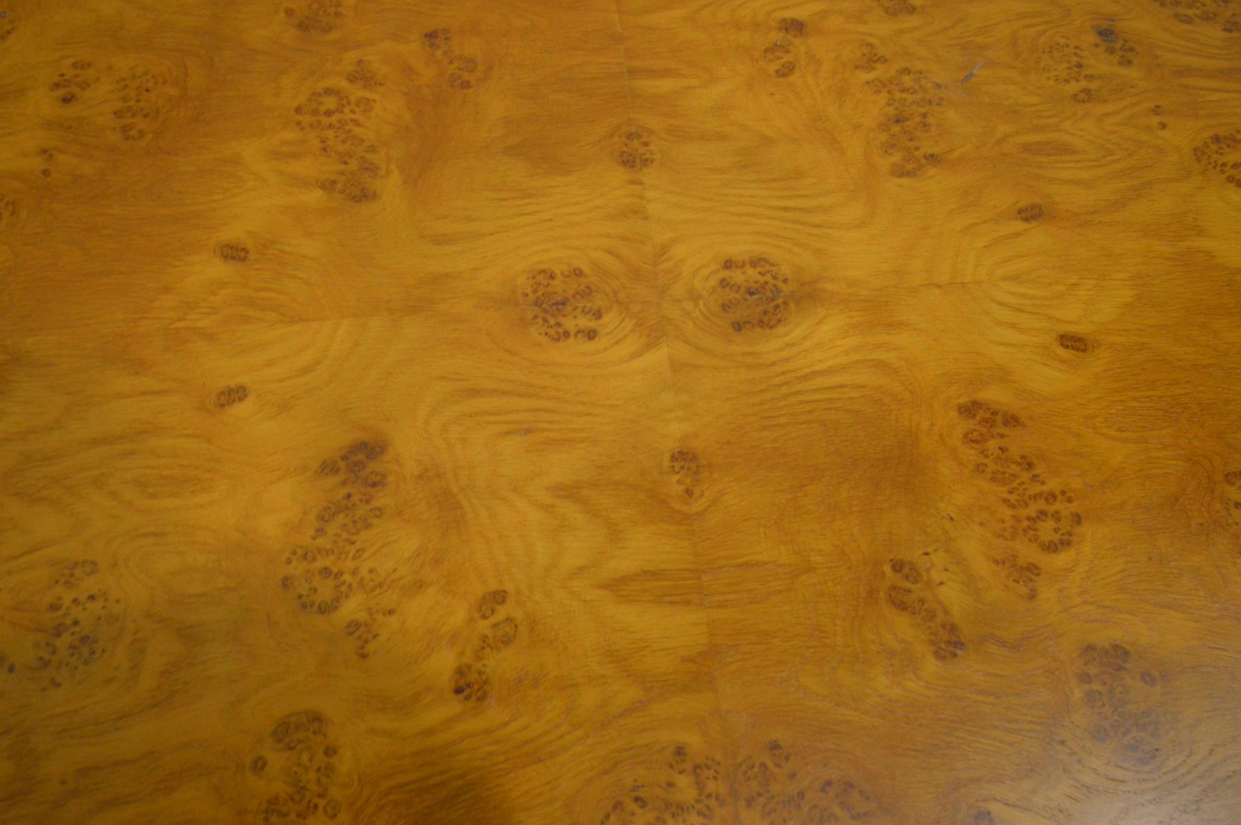 A BURR WOOD CIRCULAR COFFEE TABLE, on triple legs, diameter 119cm x height 35cm - Image 3 of 3