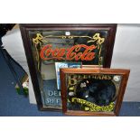 TWO FRAMED REPRODUCTION ADVERTISING MIRRORS, 'Coca-Cola Delicious and Refreshing', (size (