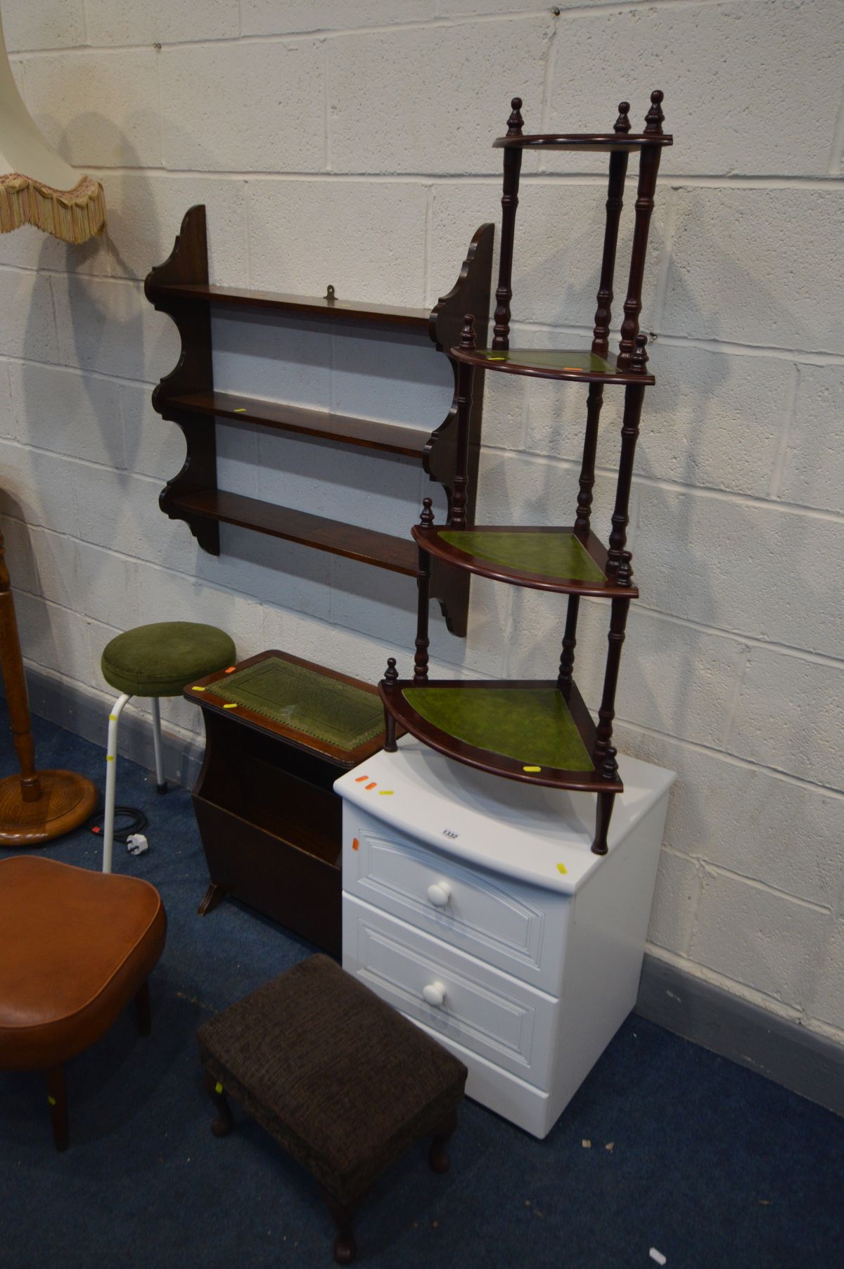 A QUANTITY OF OCCASIONAL FURNITURE, to include a mahogany wall shelf, two drawer bedside cabinet, - Image 2 of 3