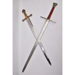 TWO REPLICA COPY SWORDS, a Medieval style sword, with approximately 83cm length blade, slightly