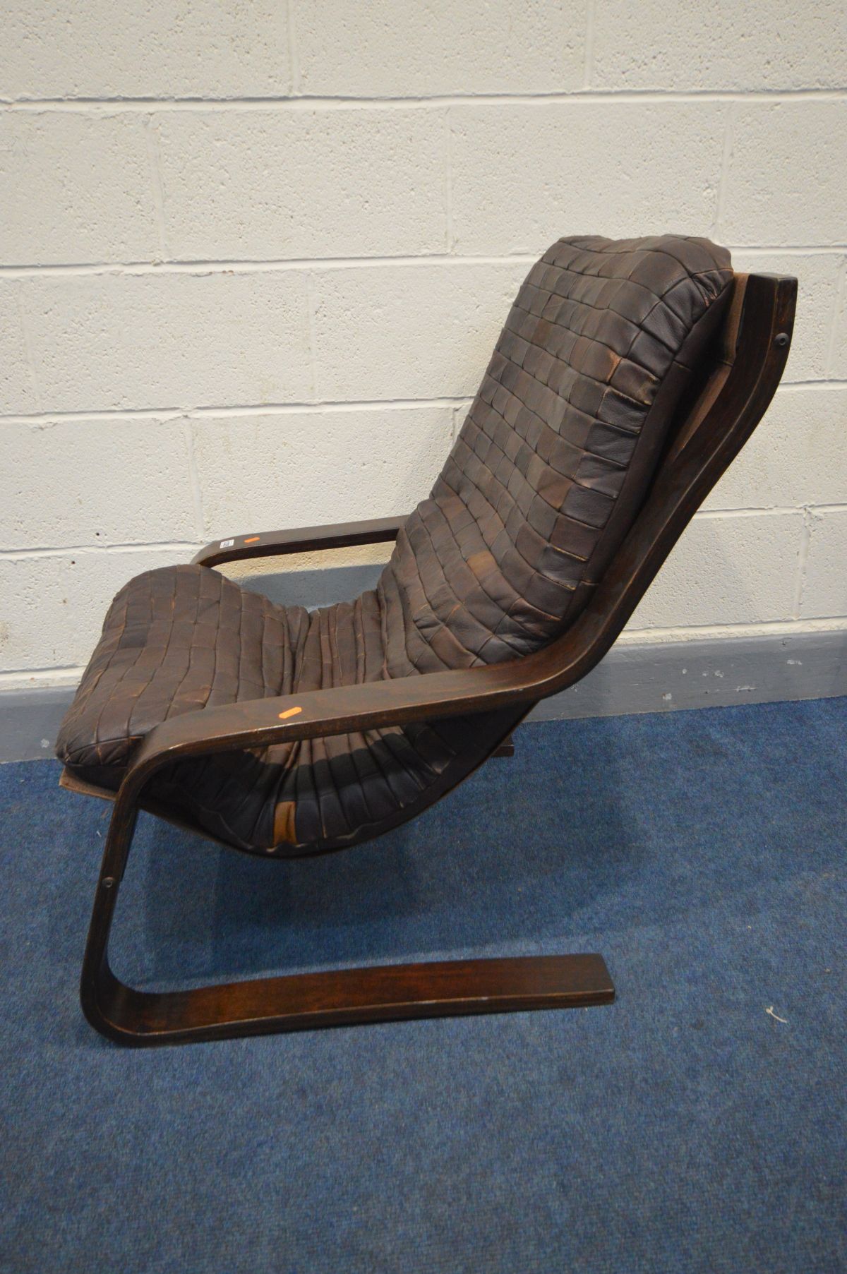 A DANISH 1970'S LEATHER PATCHWORK AND BENTWOOD CANTILVER CHAIR - Image 2 of 4