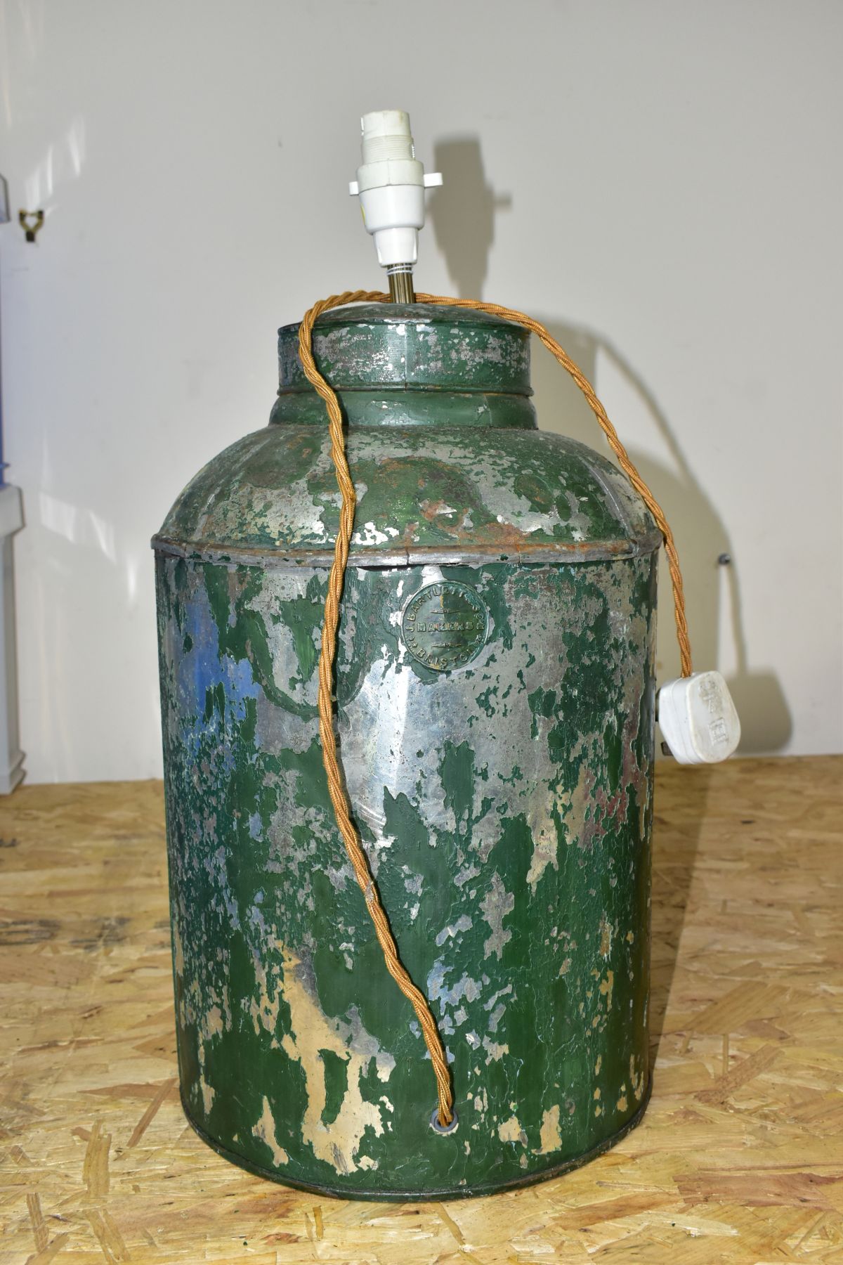 EARLY 20TH CENTURY TOLEWARE TEA CANNISTER COVERTED INTO A LAMP, approximate height 54cm, has - Image 3 of 5