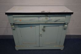 A PAINTED VICTORIAN PINE CHIFFONIER, with a single long drawer above panelled cupboard doors,