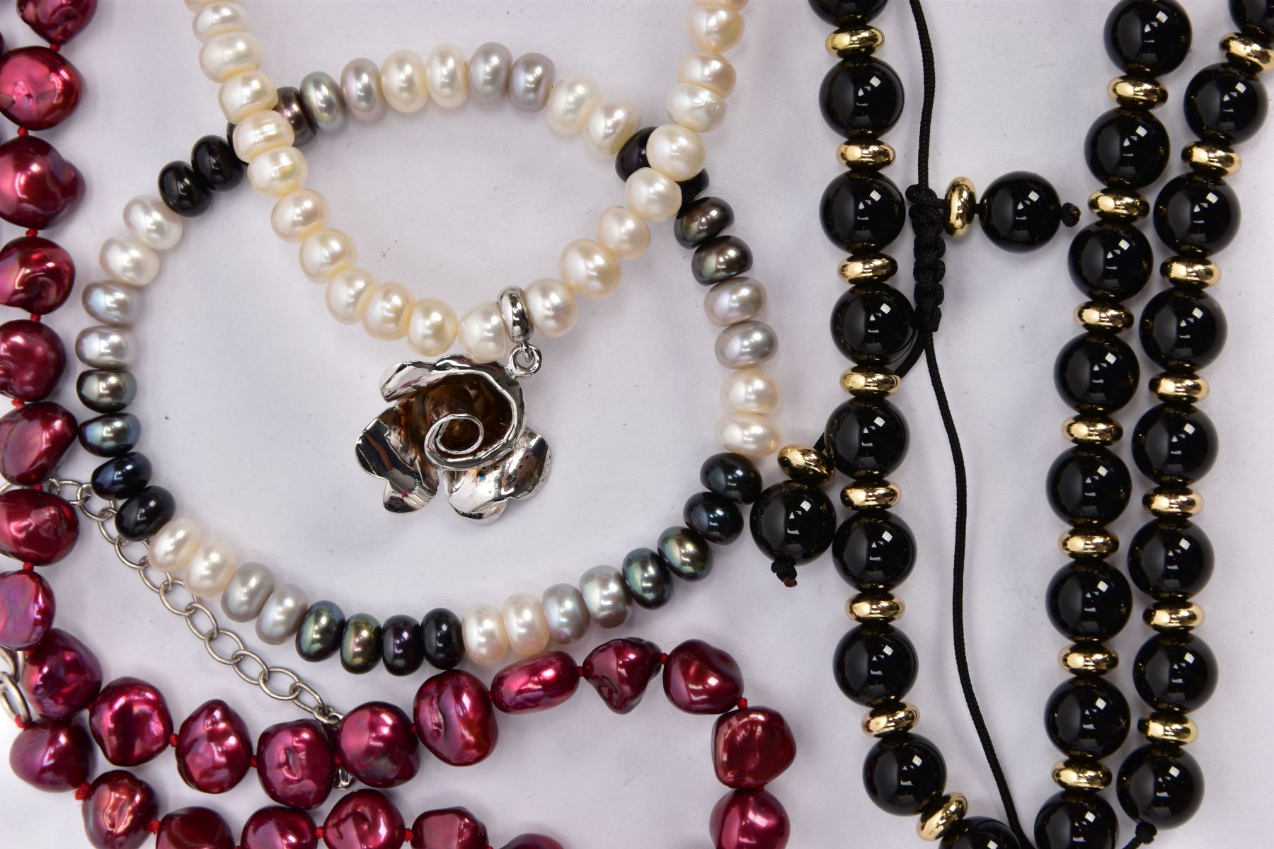 A SELECTION OF MAINLY CULTURED PEARL JEWELLERY, to include two dyed cultured pearl necklaces, two - Image 2 of 3
