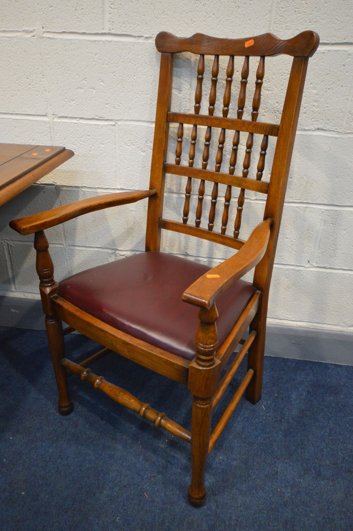 A GOOD REPRODUCTION OAK DRAW LEAF REFECTORY TABLE, on turned legs united by a single stretcher, - Image 2 of 6