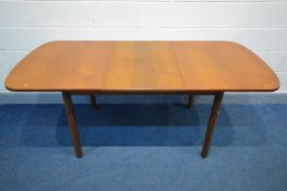 A MID 20TH CENTURY WHITE AND NEWTON TEAK EXTENDING DINING TABLE, with a single additional leaf,