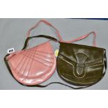 TWO CHARLES JOURDAN LADIES LEATHER HANDBAGS OF SEMI-CIRCULAR FORM, one in pink, depth 18.5cm, with