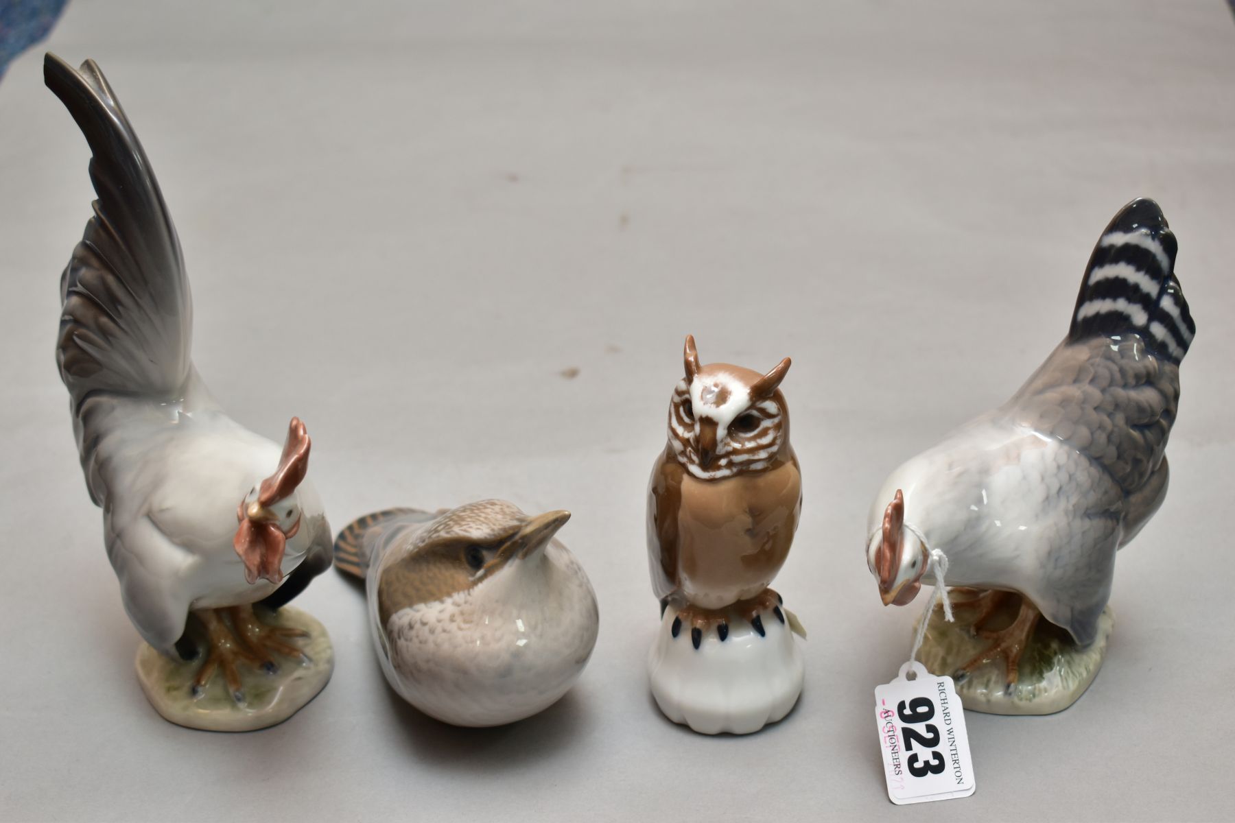 THREE ROYAL COPENHAGEN PORCELAIN BIRDS AND ANOTHER SIMILAR, comprising 1024 Hen, 1025 Cockerel