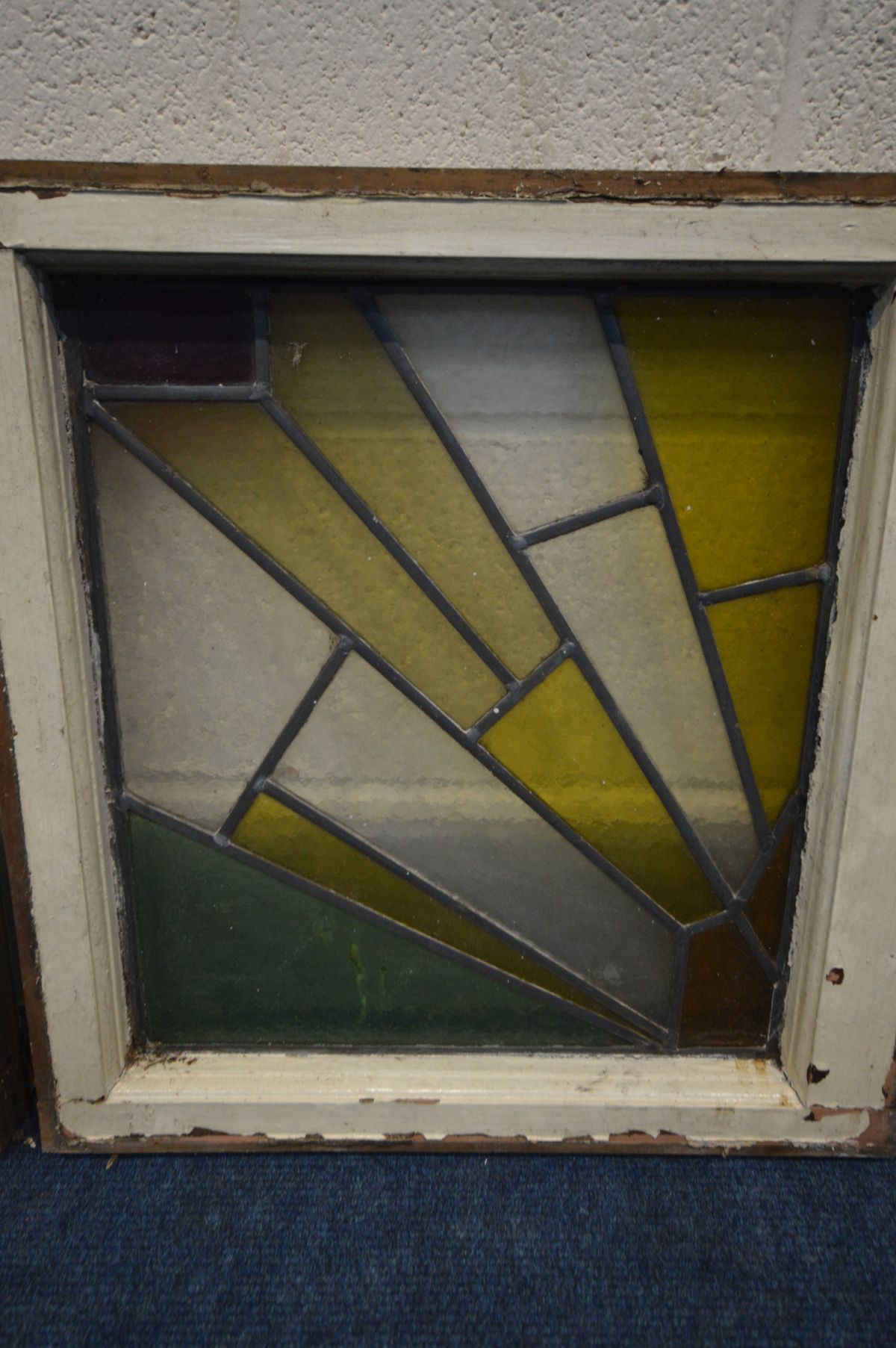 A SET OF SIX LEAD STAINED GLASS WINDOWS, framed 51cm x 49cm, windows 42cm x 37cm (condition - no - Image 4 of 4