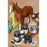 A SMALL GROUP OF ROYAL DOULTON SILVER, ETC, comprising a Royal Doulton chestnut horse 'Merely a