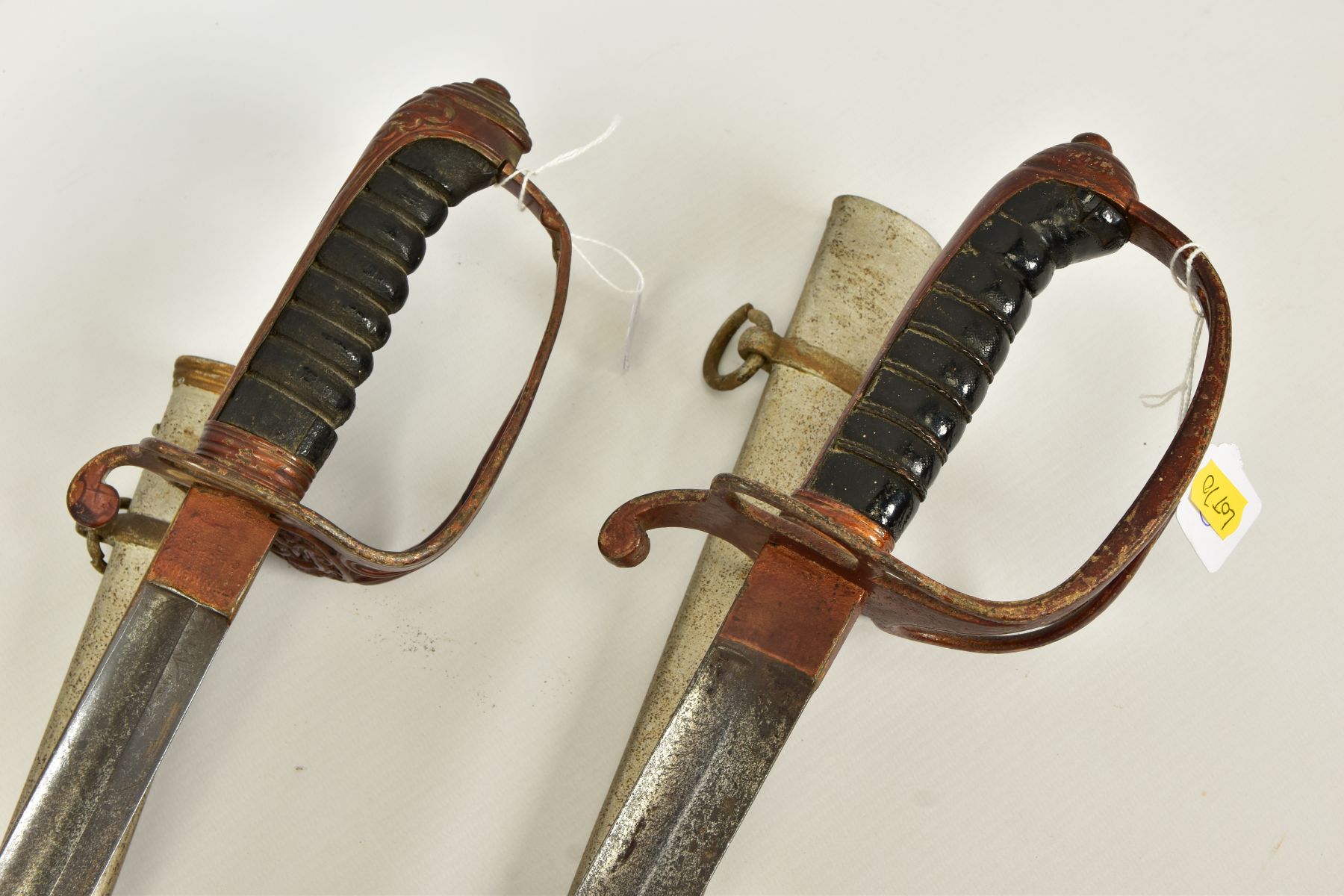 TWO x EXAMPLES OF 1945 PATTERN VICTORIAN INFANTRY SWORDS with metal scabbards, blade lengths - Image 2 of 14