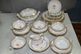 THIRTY SIX PIECES OF SPODE QUEEN'S GATE DINNERWARES, comprising six twin handled soup bowls and