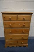 A TALL PINE CHEST OF TWO OVER FOUR LONG DRAWERS, width 86cm x depth 47cm x height 121cm