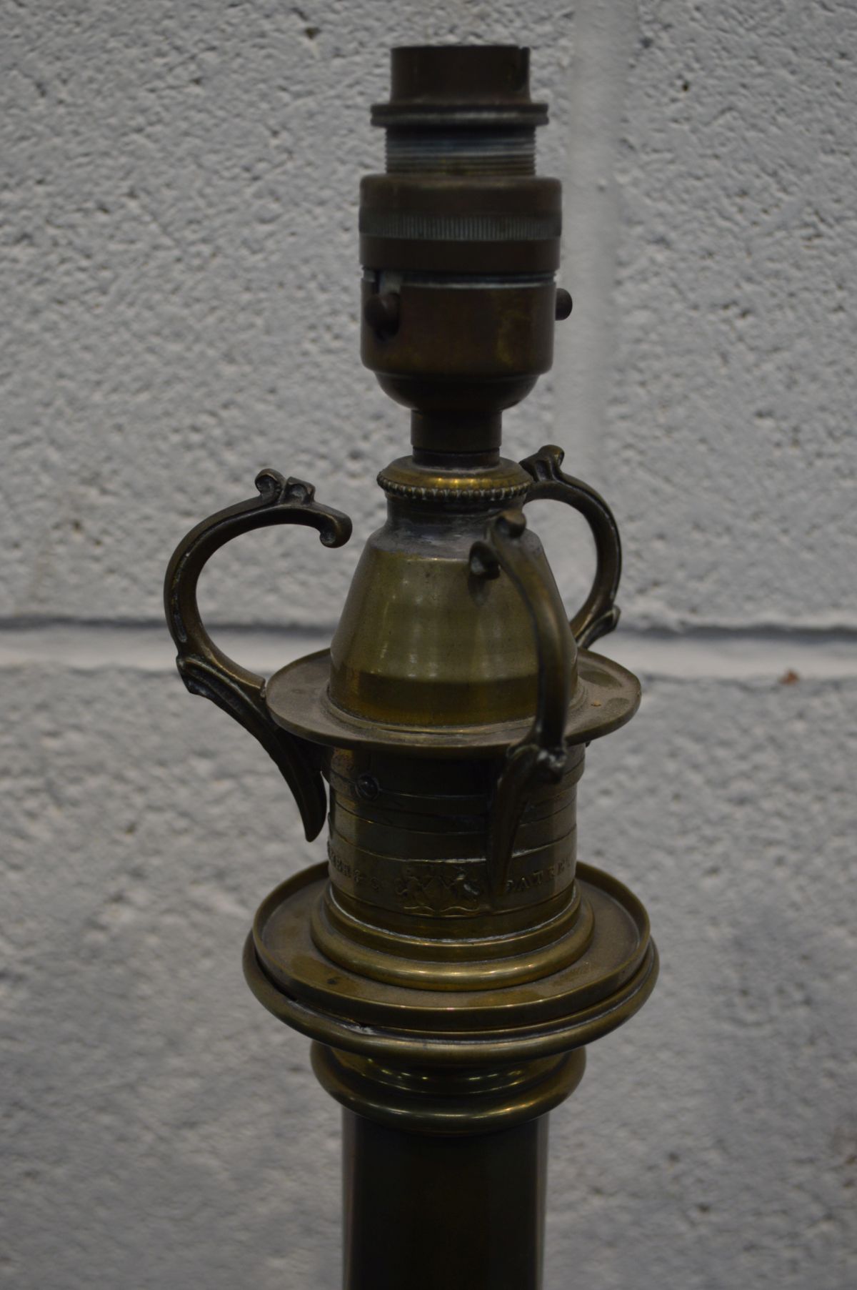 A 19TH CENTURY PALMER & CO TELESCOPIC TABLE LAMP, later converted to electricity, stamped to side, - Image 2 of 6