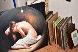 PAINTINGS AND PRINTS etc, to include an oil on canvas of a nude female after Yvonne Jeanette