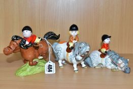 THREE BESWICK NORMAN THELWELL FIGURES, comprising 'Kick Start', 'Pony Express' and 'L-Plates',