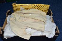 A BOX OF VINTAGE BABY AND TODDLERS CLOTHING ETC, mostly white and cream in colour, to include