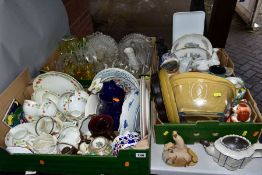 THREE BOXES AND LOOSE CERAMICS AND GLASSWARES to include a late 18th Century stoneware teapot with