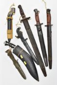 SEVEN ASSORTED MILITARY BAYONETS, KNIVES, etc including a 1917 pattern US Remington Rifle