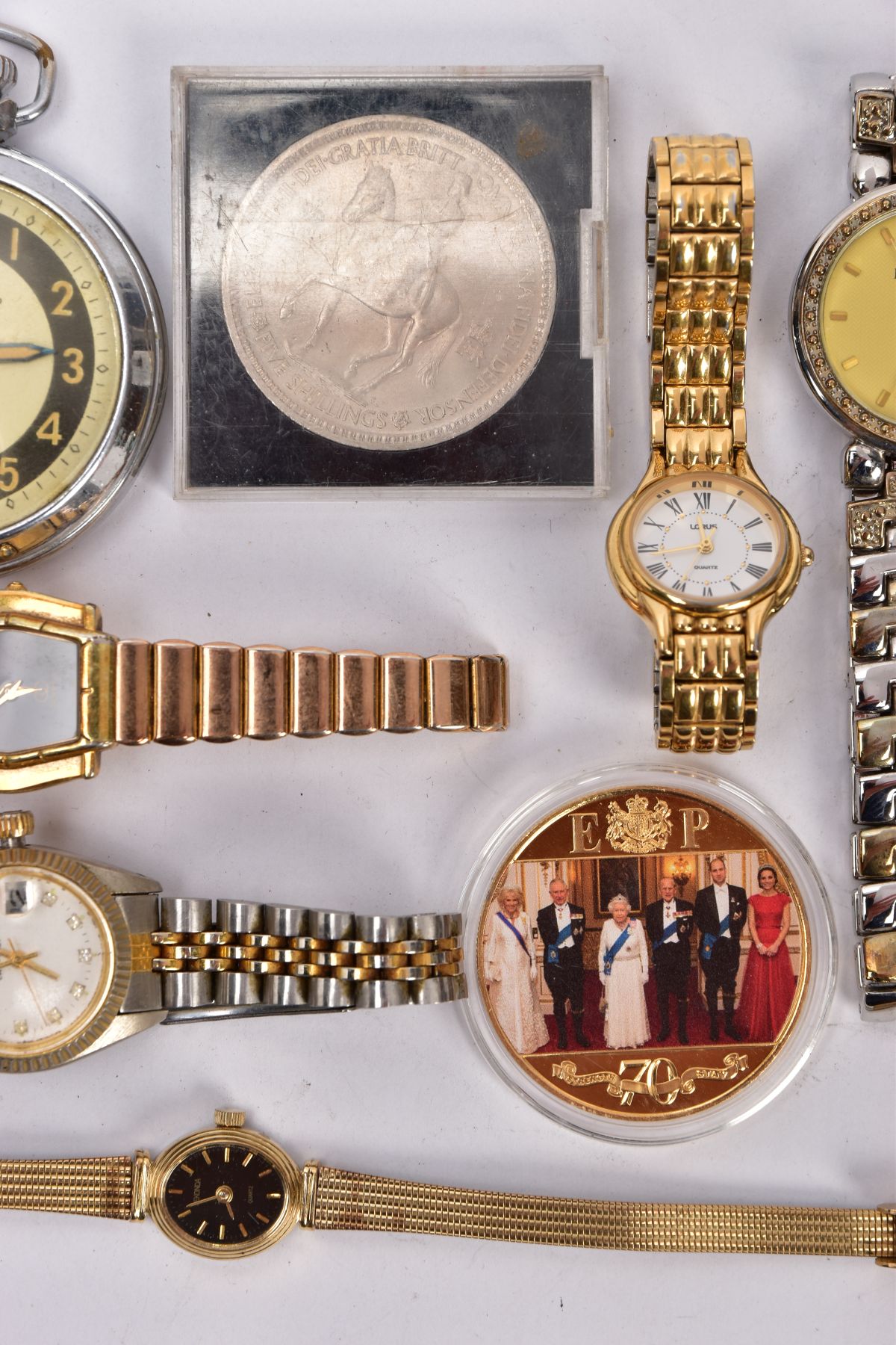 A SELECTION OF WATCHES AND COINS, to include an Ingersoll open face pocket watch, a lady's gold - Image 3 of 4