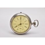 A SILVER-PLATED QUARTER REPEATER, OPEN FACE POCKET WATCH, round white dial signed 'F. Monnier',