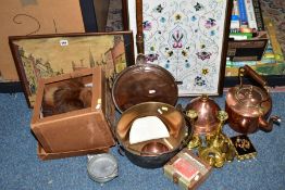 A GROUP OF METALWARES, FUR AND OTHER ITEMS to include fox fur stole complete with box labelled 'J