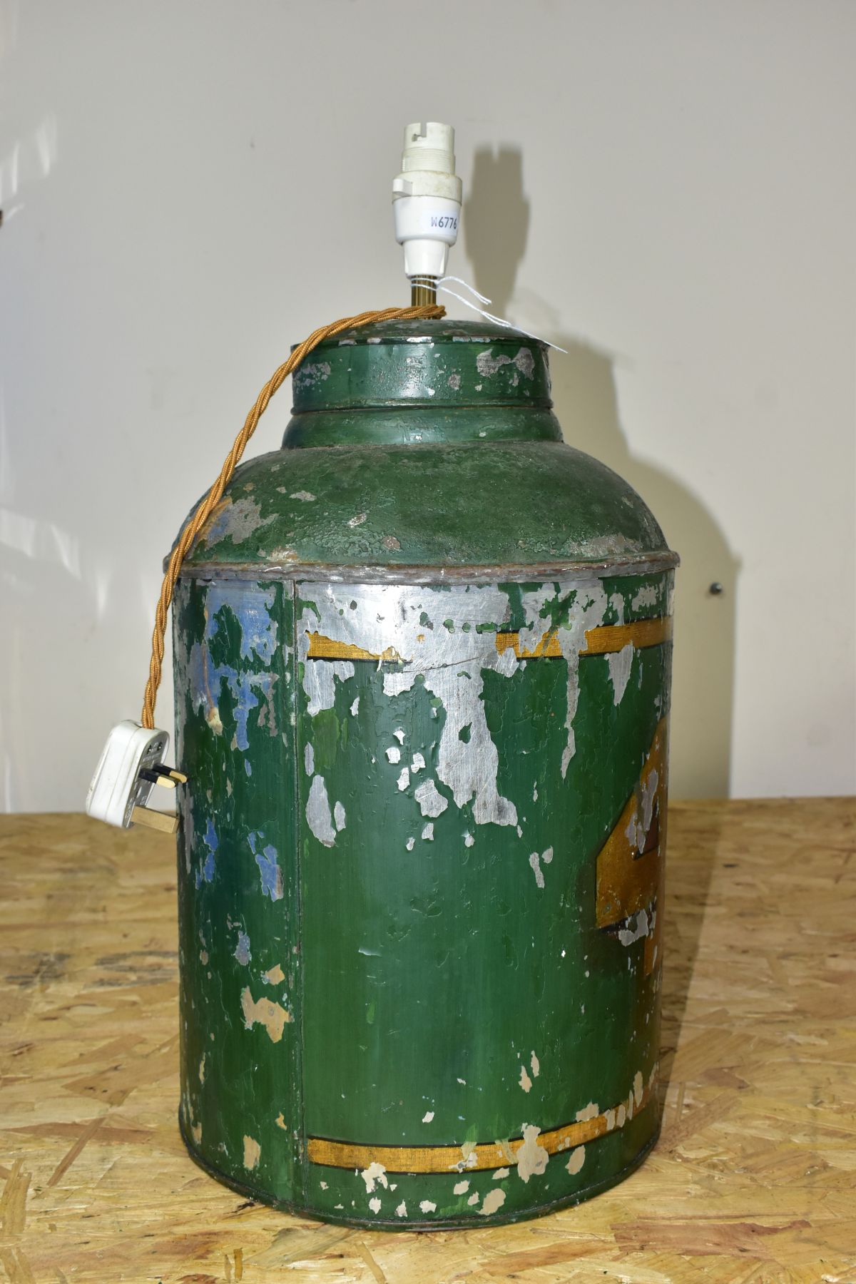 EARLY 20TH CENTURY TOLEWARE TEA CANNISTER COVERTED INTO A LAMP, approximate height 54cm, has - Image 2 of 5