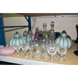 A QUANTITY OF CUT CRYSTAL AND OTHER GLASSWARE, to include Brierley ships decanter with silver mount,