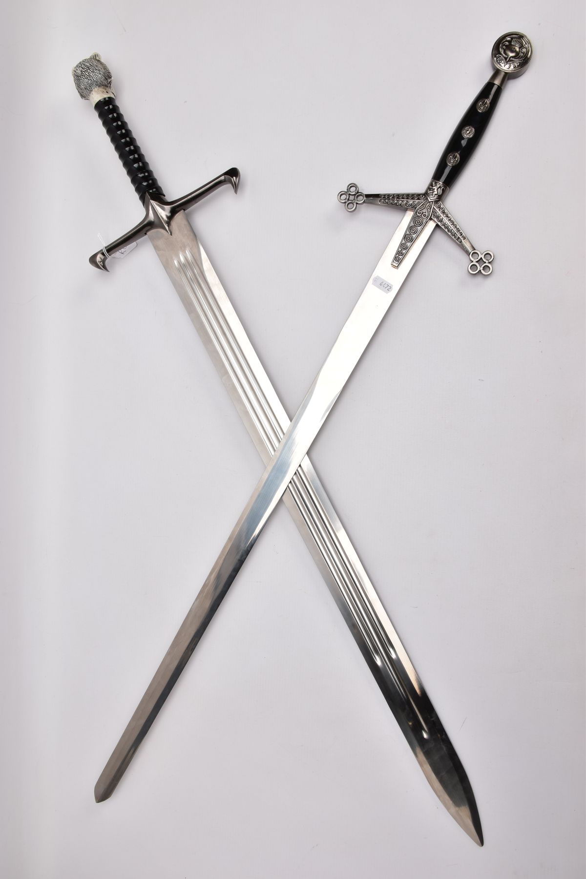 TWO REPLICA COPY SWORDS a Medieval style approximately 83cm length blade, angled downward cross- - Image 7 of 9