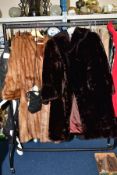 TWO FUR COATS, EVENING BAGS AND COSTUME HATPINS, coat lengths approximately 108cm - 110cm, sizes