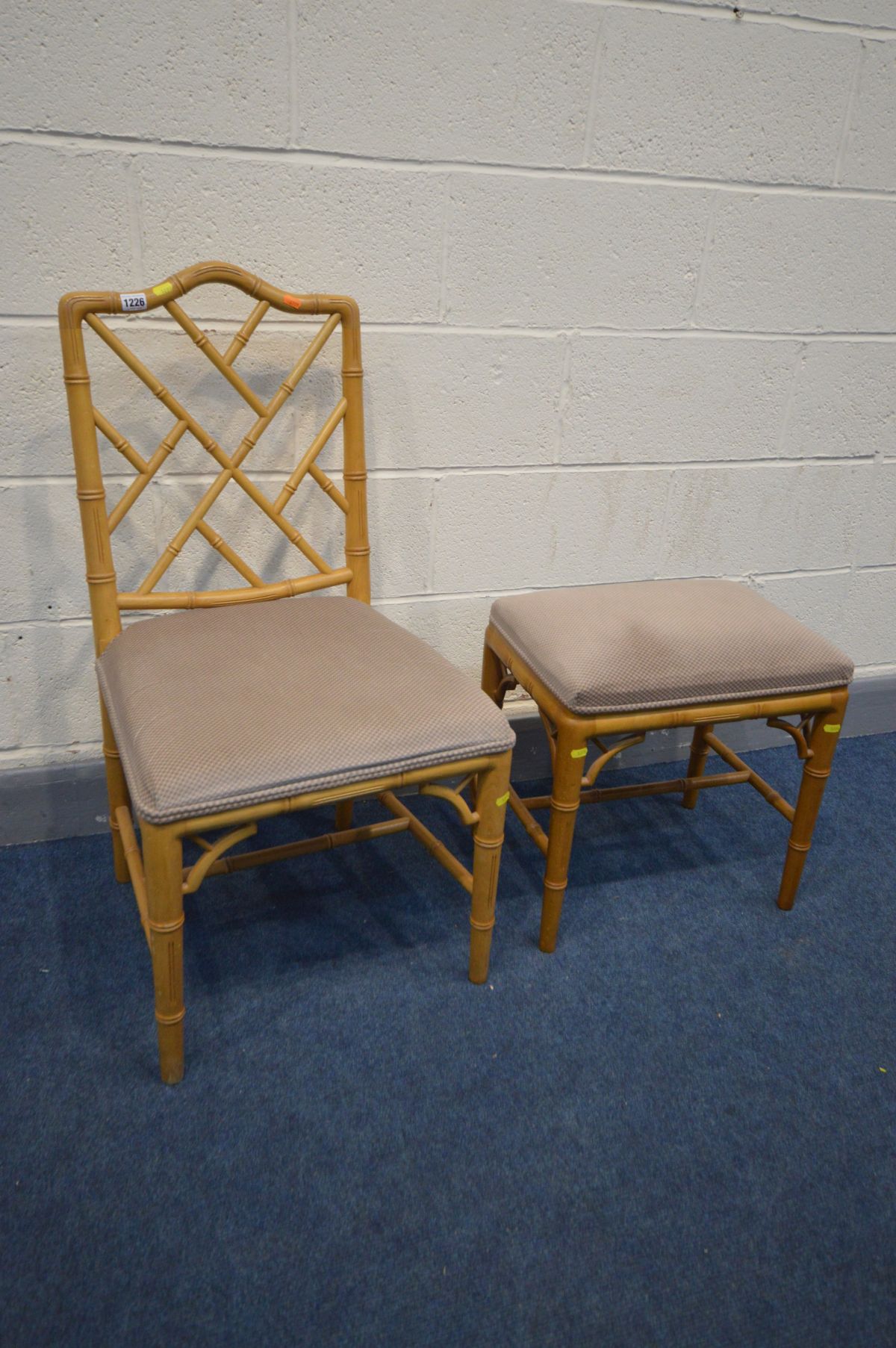 A CHINESE CHIPPENDALE STYLE BAMBOO SIDE CHAIR and matching stool (2)