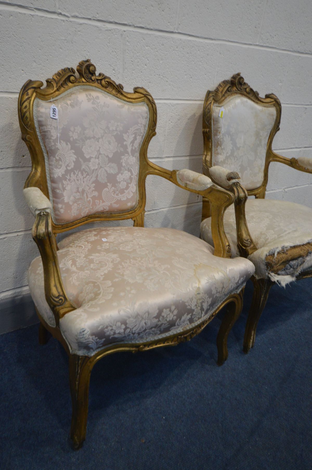 A PAIR OF LOUIS XVI STYLE GILTWOOD OPEN ARMCHAIRS (condition - ideal for restoration) - Image 2 of 2