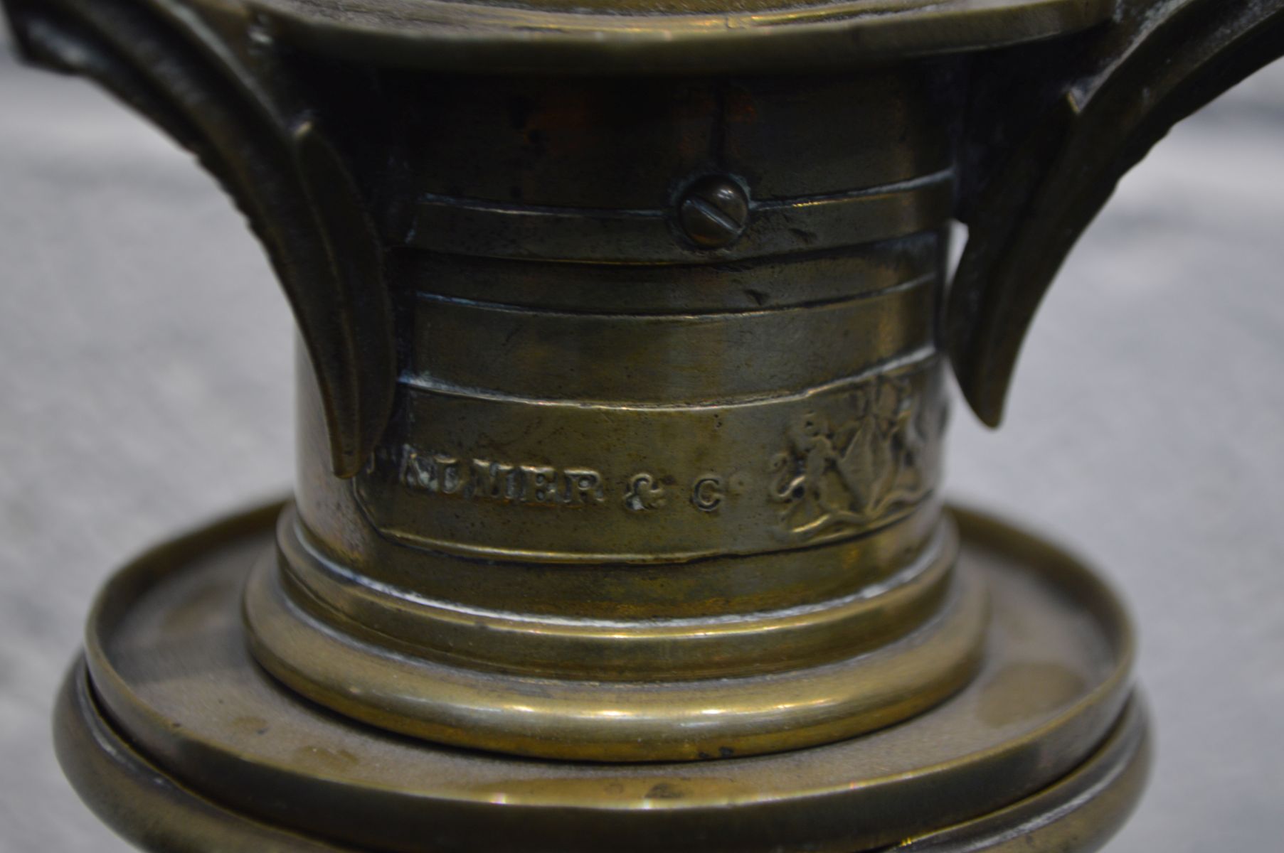 A 19TH CENTURY PALMER & CO TELESCOPIC TABLE LAMP, later converted to electricity, stamped to side, - Image 3 of 6