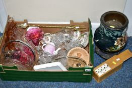 ONE BOX AND LOOSE CERAMICS, GLASS, METALWARES ETC to include Coalport 'Ming Rose' egg shaped trinket