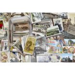 A BOX OF PRINTED EPHEMERA, POSTCARDS, etc, including two albums of Brooke Bond picture cards, the