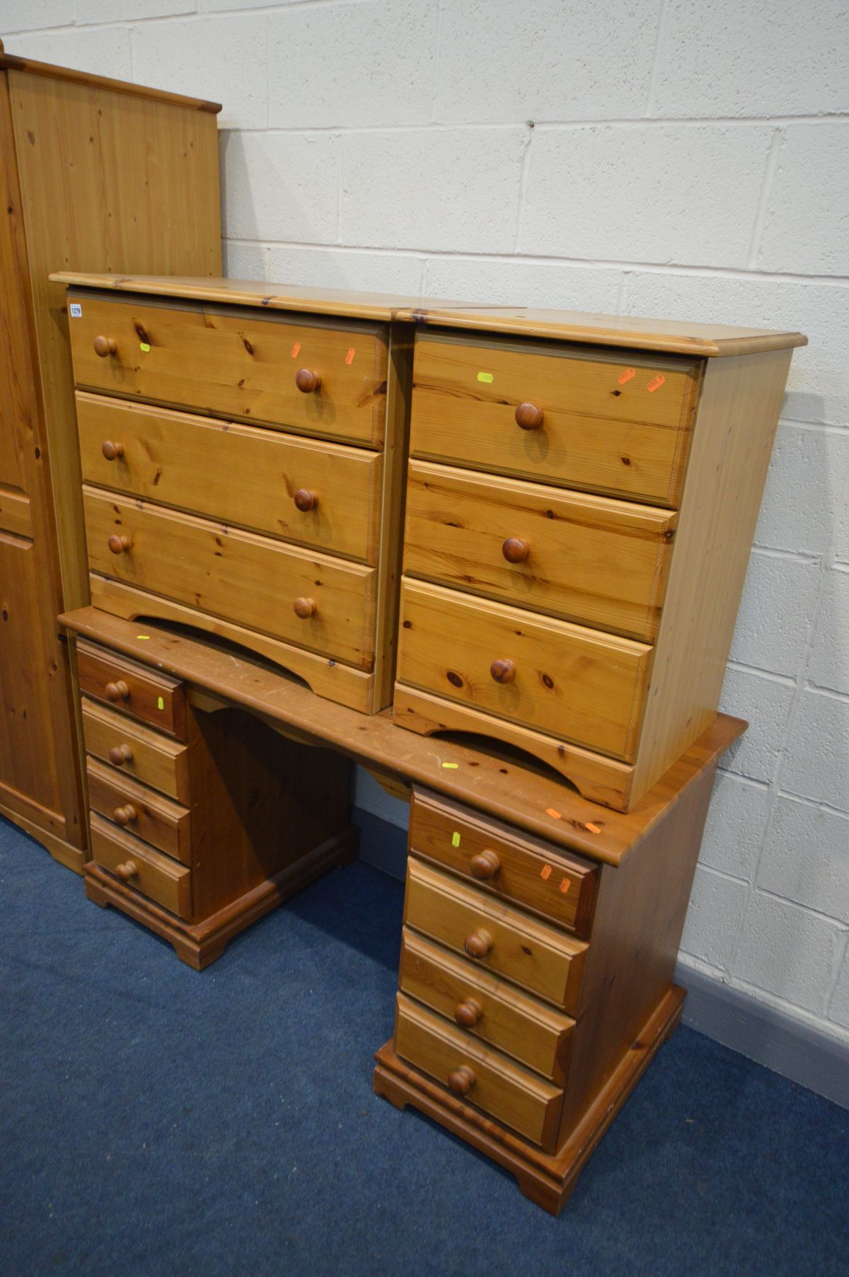 A MATCHED PINE FOUR PIECE BEDROOM SUITE, comprising a double door wardrobe, width 100cm x depth 53cm - Image 2 of 3