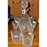 WATERFORD CRYSTAL DECANTER, SIX GLASSES AND TWO TUMBLERS, decanter and glasses are in the '