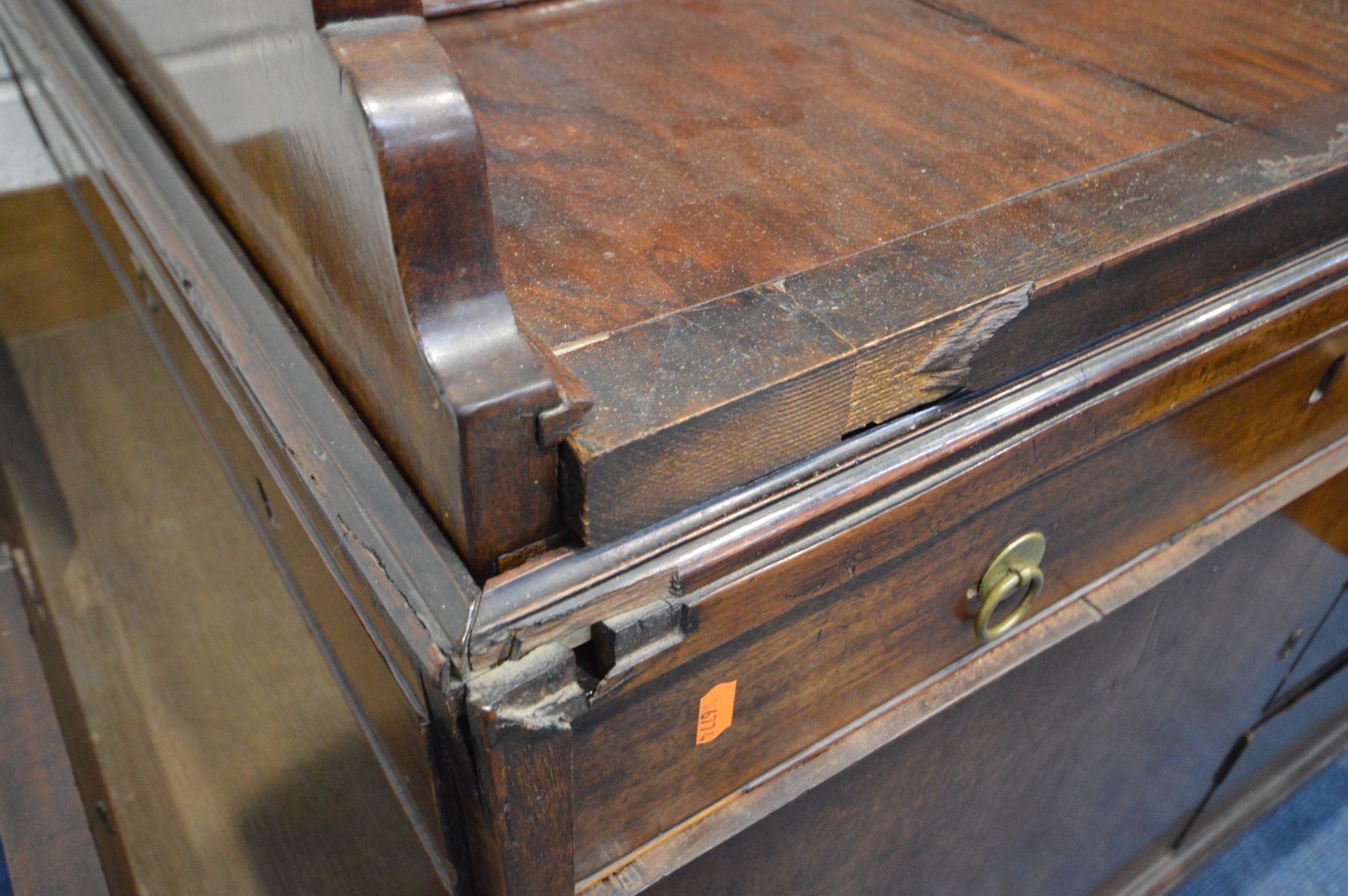 A GEORGIAN AND LATER MAHOGANY DESK, the top section with eight drawers and pull out writing slide, - Image 8 of 10