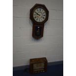 AN ANSONIA CLOCK COMPANY OF NEW YORK MAHOGANY DROP DIAL WALL CLOCK (winding key) and a vintage Pye